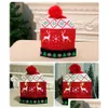 Julekorationer stickade led hatt beanie lyser upp belyser varm tr￤d sn￶gubbe barn adts ny￥r dekor f1028 drop leverans hem dhk5m