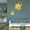 Relojes de pared 3D taza de café tetera pegatinas de espejo acrílico autoadhesivas para el hogar Decoración Para sala de estar pegatina 230111