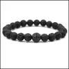 Charm Armbänder Schwarze Perlen Natursteine Kugel Lavastein Männer Armband Drop Lieferung Schmuck Dhw6T