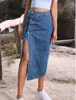 Rokken knop voorste denim rok lange zomer voor meisjes hoge taille split jeans rechte maxi dames 2023 6583