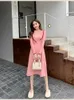 Casual Dresses Women Party Dress Ruffles O Neck Long Sleeves A-Line Knit Sweater Robes Vestidos