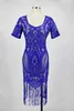 Wholesale Lace Dress V Neck Short Sleeve Tassel Slash Hem Sheath