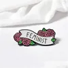 Pinos broches rosa liga de flores desenho animado criativo letra feminista letra pinos de esmalte de pintura de pintura para meninas camisa jejeira camisa dhcni