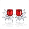 Stud Simple Female Crystal Jewelry Charm Sier Earrings Luxury Square Zirconia Wedding For Women Drop Delivery Dhnmi