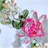 Decorative Objects Figurines Glass Crystal Lotus Tree With 12Pcs Fengshui Crafts Home Decor Christmas Year Gifts Souvenirs Ornamen Dhjvy