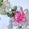 Objets décoratifs Figurines Verre Cristal Lotus Arbre avec 12pcs Fengshui Artisanat Décoration de Noël Cadeaux Souvenirs Ornamen Dhjvy