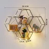 Decorative Objects Figurines Wall Hanging Home Decor Storage Room Decoration Frame Craft Hexagonal Iron Art Creative Display Shelf Holder Accessory 230111