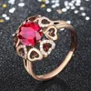 Cluster Rings Luxury Ruby Gemstones Crystal for Women Rose Gold Statement Wedding Red Zircon Diamond Anillos Fashion Party Jewelry Gift