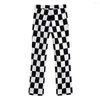 Women's Two Piece Pants Xikom 2023 Women Pieces Set Y2K Vintage Black White Plaid Streetwear Slim T-Shirts Female Casual High Waist Trousers