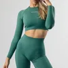 Leggings sans couture pour femmes ensemble de yoga pour femmes haut court manches longues 2 deux pièces tenue de fitness ensembles d'entraînement vêtements de sport vêtements de sport costumes