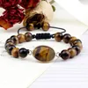 Strand Adjustable 8mm Stone Beads Bracelet For Women Men Natural Tiger Eye Geometric Charm Woven Bracelets&Bangles Friend Gift Jewelry