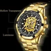 Polshorloges mannen skelethorloges mode luxe gouden schedel vol staal automatisch zelfwind mechanisch