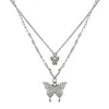 Ciaxy 925 Sterling Silver Butterfly Halsband Kvinnors dubbelskikt Kullkedja Shiny Square Crystal Zirconia Necklace Delicate Gift Party Jewelry