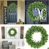 Decoratieve bloemen kransen kunstmatige groene bladkrans rond faux buxus slinger voor voordeur raamkamer decoratie drop deli dh1gt