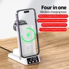 4 in 1 Foldable Fast Wireless Charger Pad Station with Alarm Clock for iPhone 14 13 12 pro max Apple Watch airpods Samsung Note 20 Xiaomi Huawei Smartphones
