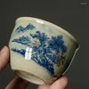 Cups Saucers Landscape Chinese Pottery Ceramic Opening Blue And White Tea Cup Set Teaware Bowl For Ceremony Teacup