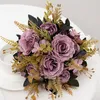 Dried Flowers Retro Silk Artificial Rose DIY Autumn Wedding Home Decoration Christmas Arrangement Fake Peony Hydrangea Bride Bouquet 230111