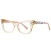 Lunettes de soleil Cadres Mode Lady's Cateye Anti-bleu Lunettes Cadre Flexible Charnière Floral Temple Femmes Lunettes