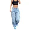 Jeans para mujer Y2K Ropa estética Moda Mujeres Mediados de cintura Pantalones holgados sueltos Pantalones de mezclilla Streetwear 230111
