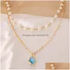 Pendant Necklaces Fashion Jewelry Double Layer Chain Necklace Faux Pearl Beads Charm Drop Delivery Pendants Dh7Uy