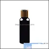 Packing Bottles 100/150/200/250Ml Empty Black Plastic Cosmetics Lotion Bottle With Gold Disc Screw Lid Shampoo Pet Containers Cosmet Otigh