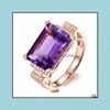 Anneaux de bande Big Amethyst Gemstone Ring Hollowedout Sier Exagéré Main Bijoux Pour Femmes Cristaux Drop Delivery Dhlst