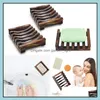 Soap Dishes Wood Dish Box Rack Wooden Charcoal Soaps Holder Tray Bathroom Shower Storage Support Plate Stand Drop Delivery Home Gard Ot3Ah