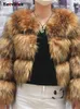 Women's Fur Faux Eotvotee Coat Jacket Winter Short Warm Thick Raccoon Leather High Quality Plus Size Fake 230112