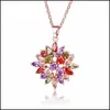 ペンダントネックレスMTicolor Stones CZ for Women Flower Cubic Zirconia Crystal Rose Gold Color Small Jewelry Drop Delivery Pendants OTBVV