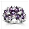 Pierścienie opaski Flower Classic Mticolor Cubic Cyrron Pierścień zaręczynowy żeńska biżuteria Sier Drop dostawa dhlg0