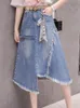 Jupes S-5Xl rétro jupe en jean mi-longue taille haute mince irrégulière a-ligne 2023 été mode coréenne vêtements pour femmesjupes