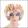 Hair Clippers Accessories Satin Bonnet Adjustable Sleep Cap Silk Wide Band Elastic Slee For Women Curly Drop Delivery Home Garden Dhs6O