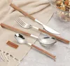 Wholesale 5 Set/Lot Stainless Steel Cutlery Set with Wooden Handle Eco-Friendly Western Tableware Sets Spoon Knife Fork High Quality Tableware