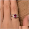 Band Rings Sparkling Red Zircon Micro Pave Crystal Cz Women Valentines Day Fashion Jewelry Drop Delivery Ottia