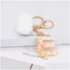 Keychains lanyards pluizige pompom faux konijn fur ball glitter 26 letters bloem sleutel ringen ketens houder juwelentas accessoires gi dhf9k