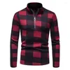 Men's Sweaters LUCLESAM Men's Red Plaid Sweater Half Zipper Stand Collar Pullover Autumn And Winter Christmas Style Casual For Men