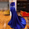 Темно -королевская синяя атласная русалка платья выпускная