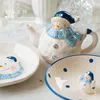 Plates Creative Snowman Ceramics Teapot Dessert Salad Dinner Plate Set Kitchen Decoration Tableware Kettle Christmas Gift Storage Tank