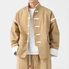Herrjackor streetwear män japan mode lösa avslappnad vintage jacka manlig kinesisk stativ krage knapprock cityboy överdimensionerad överrock