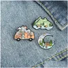 Pins Brooches Wild Scenery Car Moon Mountain Peak Enamel Brooch Pins 3Pcs/Set Ins Creative Cartoon Funny Alloy For Girls Boys Gift Dhgso