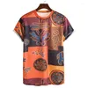 Mens T Shirts Summer 2023 T-shirt Casual Cotton and Linen Print Hawaiian kortärmad skjorta Street Retro Clothing Camisas M-3XL