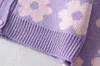 Женские трикотажные вязание сиреневое цветочное кардигановое свитер Женщины вязаная вязаная с длинным рукавом v-образец.