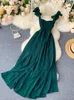 Casual Dresses Sexig hög midja snedstreck kvinnor lång klänning elegant stor swing a-line vestidos verano vintage grön/röd fest mantel för kvinna