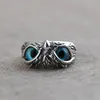 Fashion Vintage Cute Blue Eyes Owl Ring For Men Women Open Rings Silver Color Engagement Wedding Couple Ring Jewelry Gifts