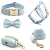 Dog Collars Personalized Harness Collar Customized Name Velvet Leash Small Medium Large Poop Bag Dispenser Pouch Bow