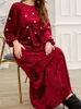 Etnik Giyim Kırmızı Ramazan Eid Mübarek Kaftan Abaya Dubai Arapça Türkiye İslam Müslüman Velvet Elbise Abayas Kadınlar Dua Kıyafetleri Robe