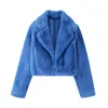 Women's Fur Faux NORPOJIN Blue Coat Winter Coats Luxurious Cropped Jackets Chic Lady Warm Clothing 230112