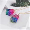 Collane con ciondolo Pretty Rainbow Stone Beautifly Collana Crystal Quartz Healing Point Chakra Rock Color Gold Chain Drop Delivery Je Dh98J