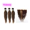 P4/27 Wave profunda Yirubeauty Double Wits 3 pacotes com 13x4 Lace Frontal Free Part Piano Color 10-30 polegadas