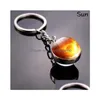 Anneaux cl￩s Syst￨me solaire sp￩cial Planet Course Galaxy NEBA Space Keychain Moon Earth Sun Mars Double Glass Ball Chain Ball Gifts Drop Dhog1